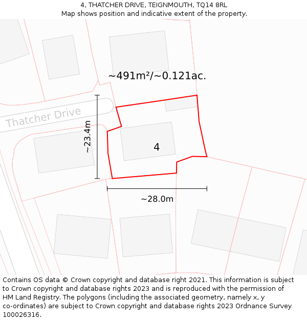 4, THATCHER DRIVE, TEIGNMOUTH, TQ14 8RL: Plot and title map