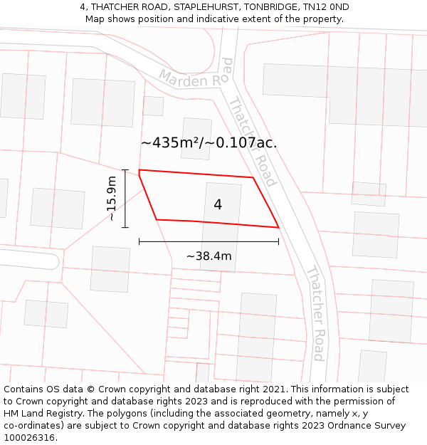 4, THATCHER ROAD, STAPLEHURST, TONBRIDGE, TN12 0ND: Plot and title map