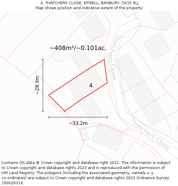 4, THATCHERS CLOSE, EPWELL, BANBURY, OX15 6LJ: Plot and title map