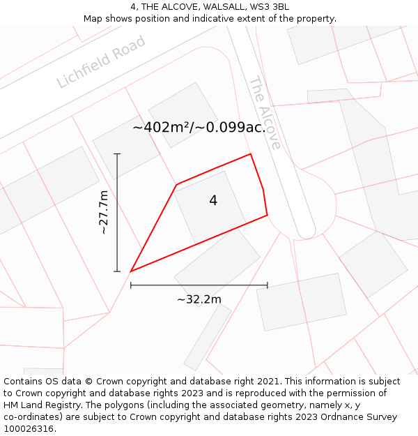 4, THE ALCOVE, WALSALL, WS3 3BL: Plot and title map