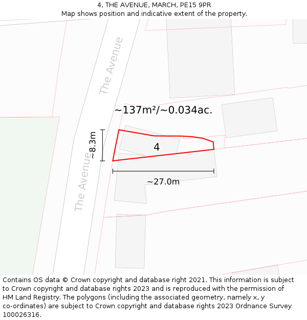 4, THE AVENUE, MARCH, PE15 9PR: Plot and title map