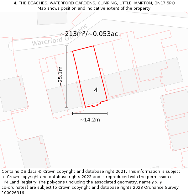 4, THE BEACHES, WATERFORD GARDENS, CLIMPING, LITTLEHAMPTON, BN17 5PQ: Plot and title map