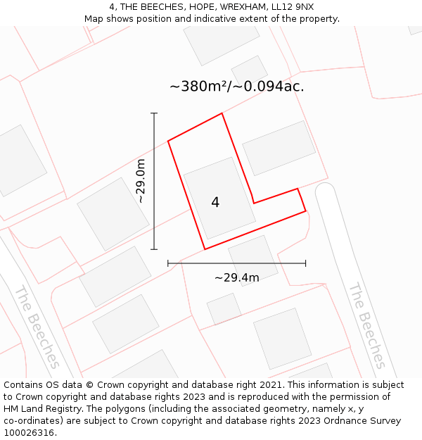 4, THE BEECHES, HOPE, WREXHAM, LL12 9NX: Plot and title map