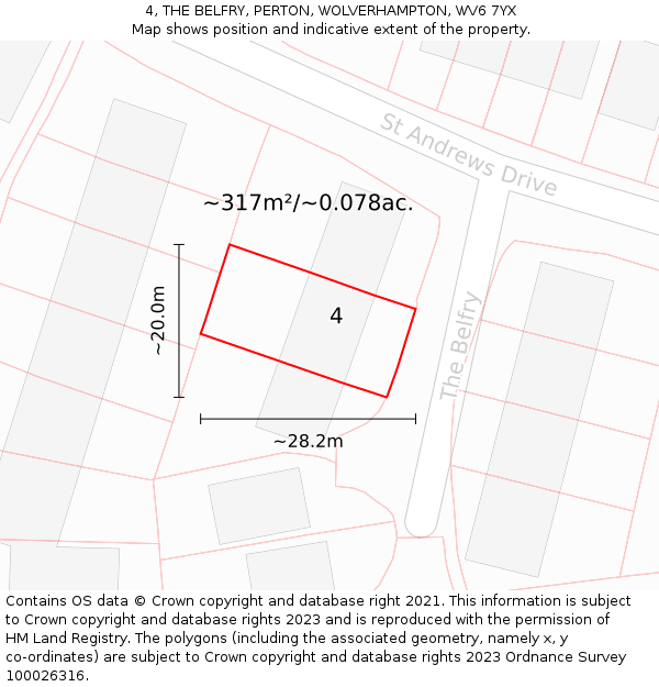 4, THE BELFRY, PERTON, WOLVERHAMPTON, WV6 7YX: Plot and title map