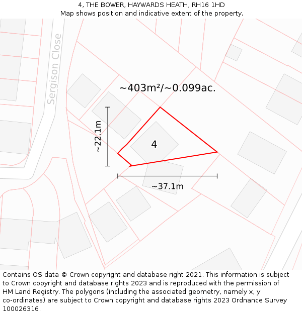 4, THE BOWER, HAYWARDS HEATH, RH16 1HD: Plot and title map