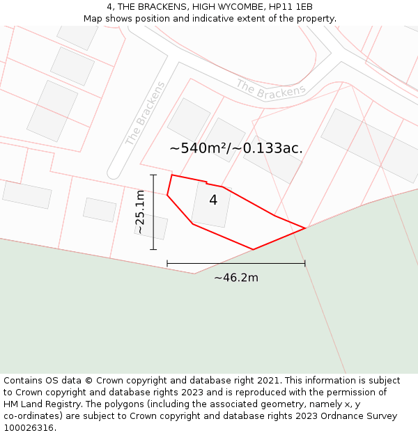 4, THE BRACKENS, HIGH WYCOMBE, HP11 1EB: Plot and title map