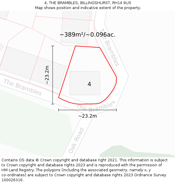 4, THE BRAMBLES, BILLINGSHURST, RH14 9US: Plot and title map