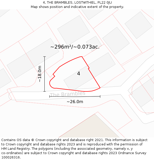 4, THE BRAMBLES, LOSTWITHIEL, PL22 0JU: Plot and title map