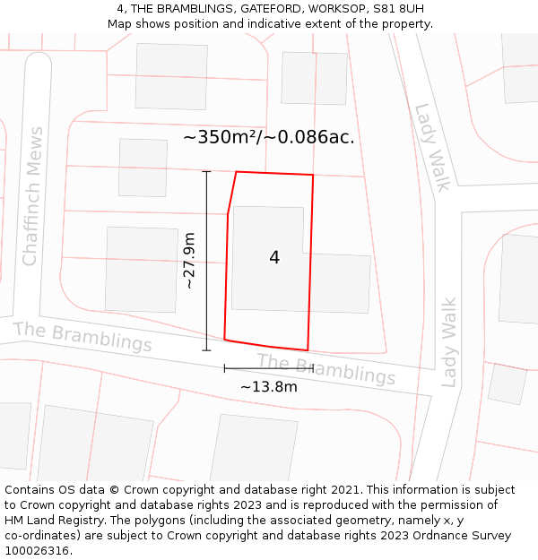 4, THE BRAMBLINGS, GATEFORD, WORKSOP, S81 8UH: Plot and title map