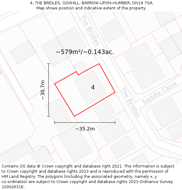 4, THE BRIDLES, GOXHILL, BARROW-UPON-HUMBER, DN19 7GA: Plot and title map