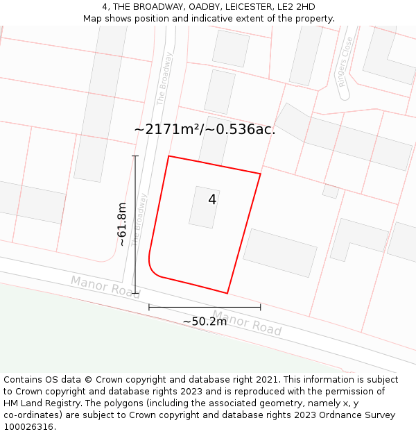 4, THE BROADWAY, OADBY, LEICESTER, LE2 2HD: Plot and title map