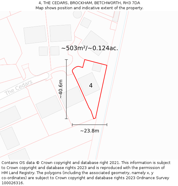 4, THE CEDARS, BROCKHAM, BETCHWORTH, RH3 7DA: Plot and title map