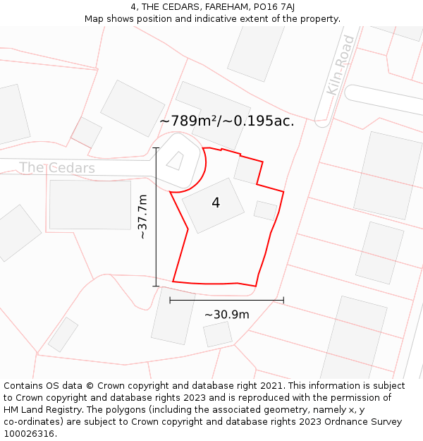 4, THE CEDARS, FAREHAM, PO16 7AJ: Plot and title map