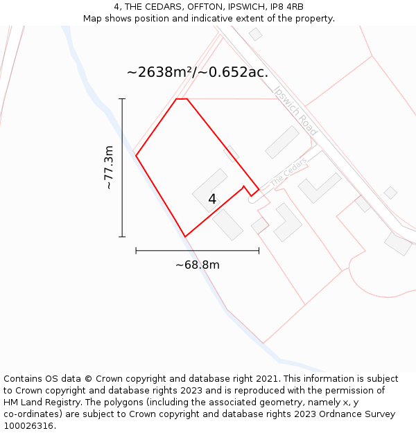 4, THE CEDARS, OFFTON, IPSWICH, IP8 4RB: Plot and title map
