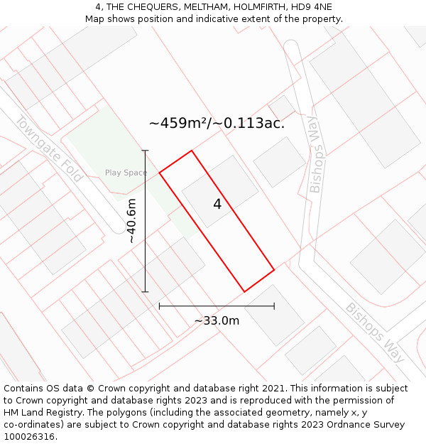 4, THE CHEQUERS, MELTHAM, HOLMFIRTH, HD9 4NE: Plot and title map