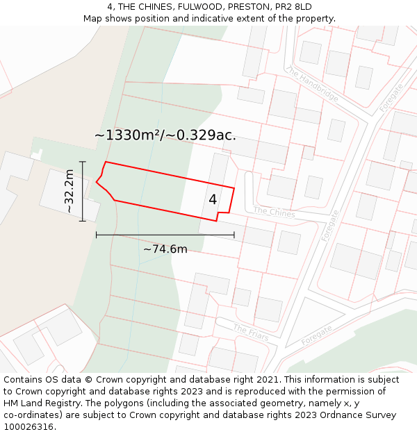 4, THE CHINES, FULWOOD, PRESTON, PR2 8LD: Plot and title map