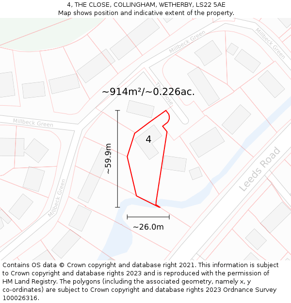 4, THE CLOSE, COLLINGHAM, WETHERBY, LS22 5AE: Plot and title map