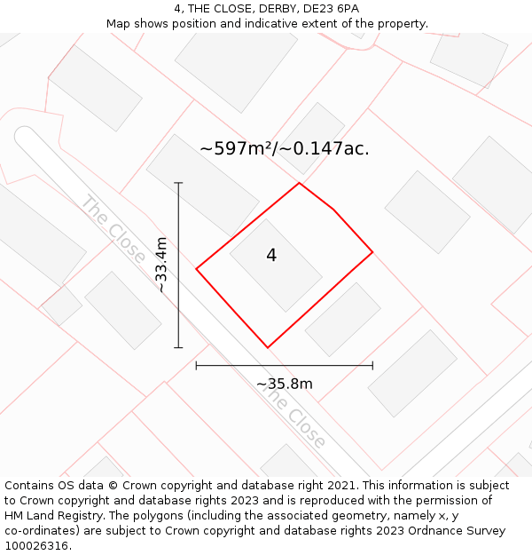 4, THE CLOSE, DERBY, DE23 6PA: Plot and title map