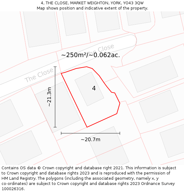 4, THE CLOSE, MARKET WEIGHTON, YORK, YO43 3QW: Plot and title map