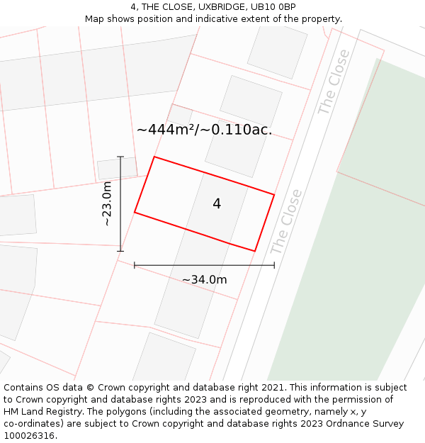 4, THE CLOSE, UXBRIDGE, UB10 0BP: Plot and title map