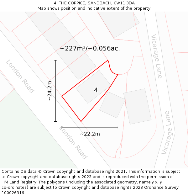 4, THE COPPICE, SANDBACH, CW11 3DA: Plot and title map