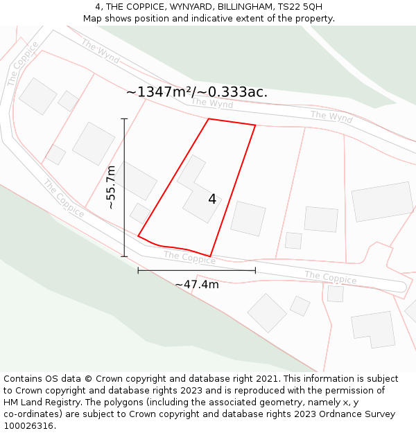 4, THE COPPICE, WYNYARD, BILLINGHAM, TS22 5QH: Plot and title map