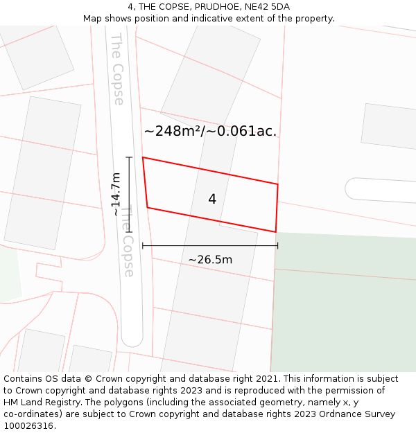 4, THE COPSE, PRUDHOE, NE42 5DA: Plot and title map