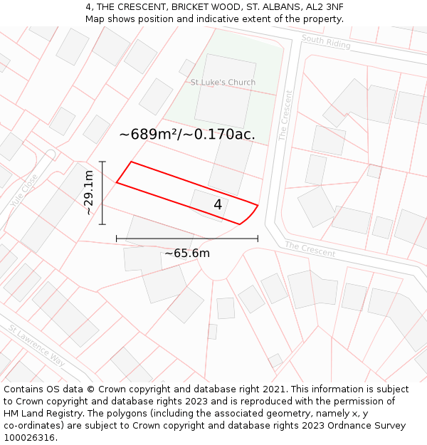 4, THE CRESCENT, BRICKET WOOD, ST. ALBANS, AL2 3NF: Plot and title map