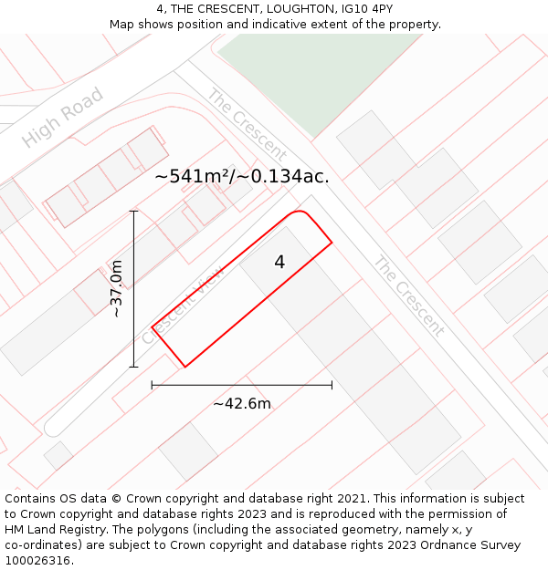 4, THE CRESCENT, LOUGHTON, IG10 4PY: Plot and title map