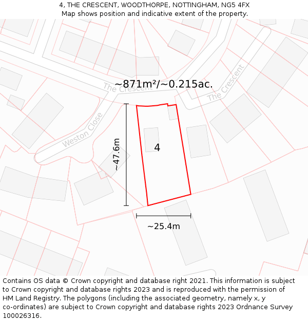 4, THE CRESCENT, WOODTHORPE, NOTTINGHAM, NG5 4FX: Plot and title map