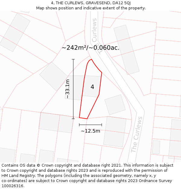 4, THE CURLEWS, GRAVESEND, DA12 5QJ: Plot and title map