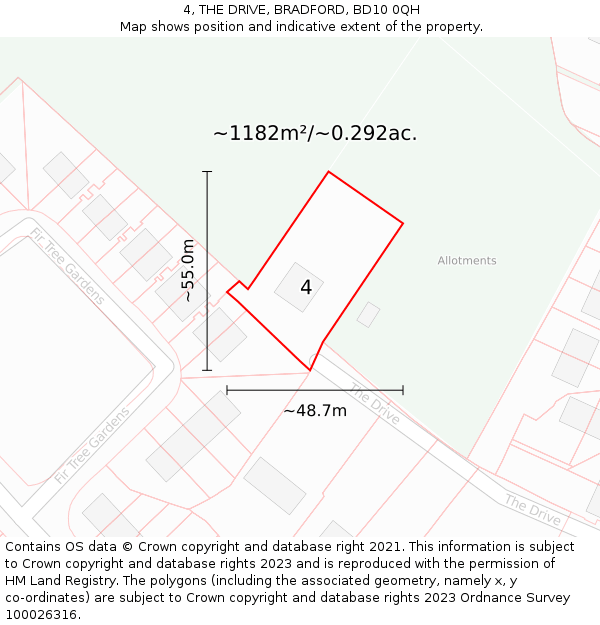 4, THE DRIVE, BRADFORD, BD10 0QH: Plot and title map