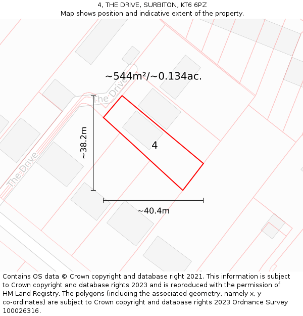 4, THE DRIVE, SURBITON, KT6 6PZ: Plot and title map