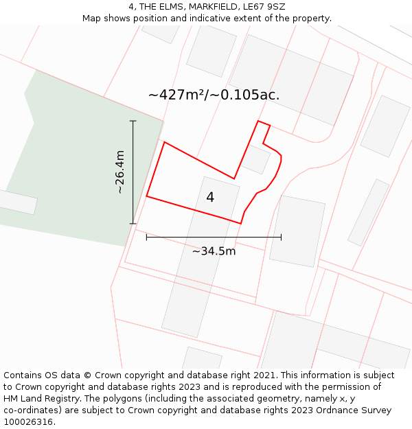 4, THE ELMS, MARKFIELD, LE67 9SZ: Plot and title map