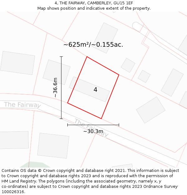 4, THE FAIRWAY, CAMBERLEY, GU15 1EF: Plot and title map