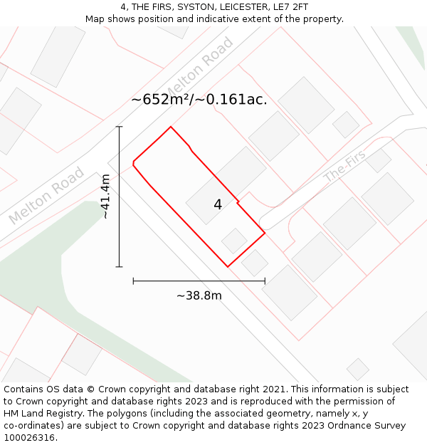 4, THE FIRS, SYSTON, LEICESTER, LE7 2FT: Plot and title map