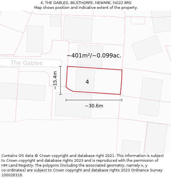 4, THE GABLES, BILSTHORPE, NEWARK, NG22 8RS: Plot and title map