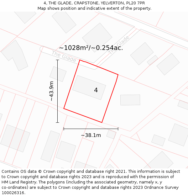 4, THE GLADE, CRAPSTONE, YELVERTON, PL20 7PR: Plot and title map