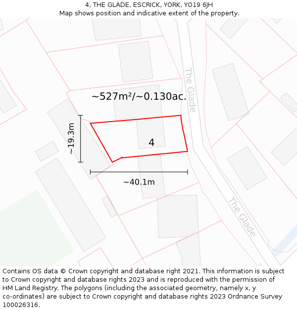 4, THE GLADE, ESCRICK, YORK, YO19 6JH: Plot and title map