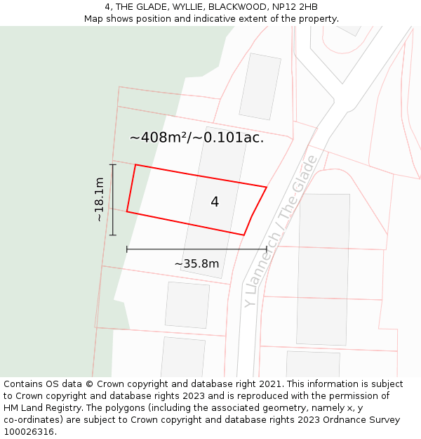 4, THE GLADE, WYLLIE, BLACKWOOD, NP12 2HB: Plot and title map