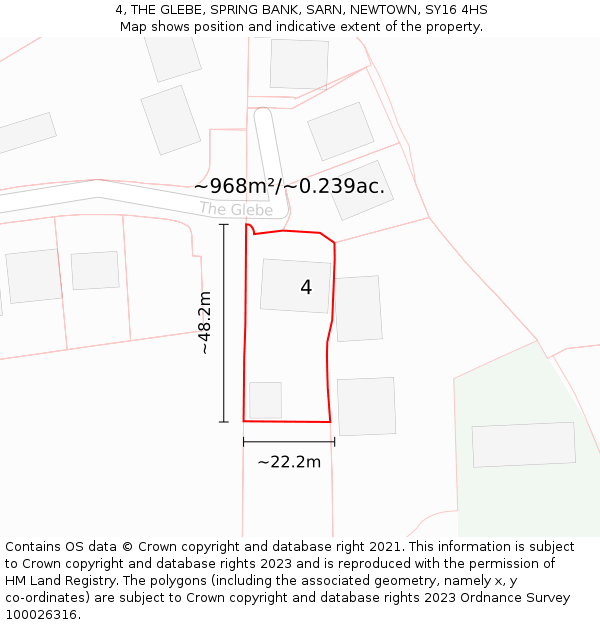 4, THE GLEBE, SPRING BANK, SARN, NEWTOWN, SY16 4HS: Plot and title map