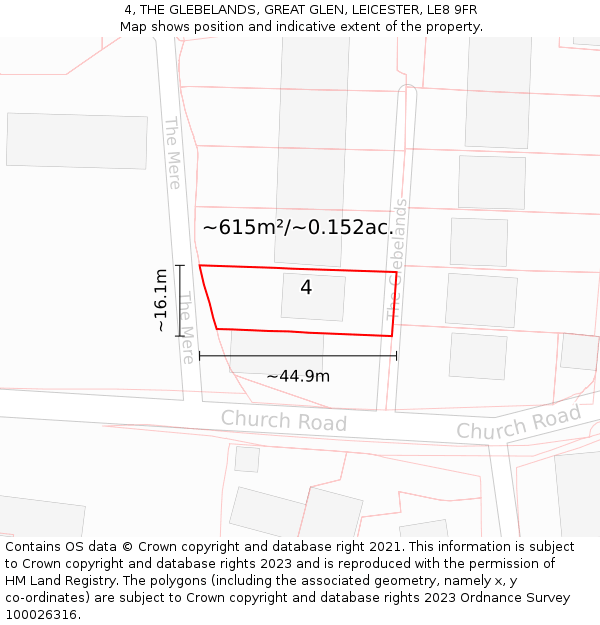 4, THE GLEBELANDS, GREAT GLEN, LEICESTER, LE8 9FR: Plot and title map