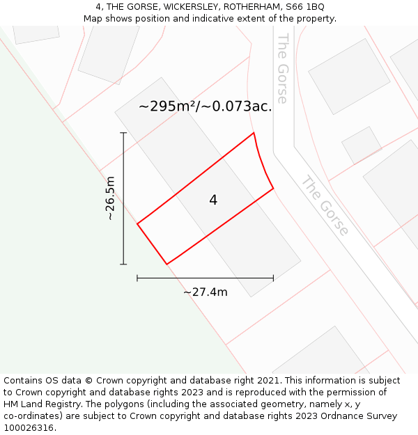 4, THE GORSE, WICKERSLEY, ROTHERHAM, S66 1BQ: Plot and title map