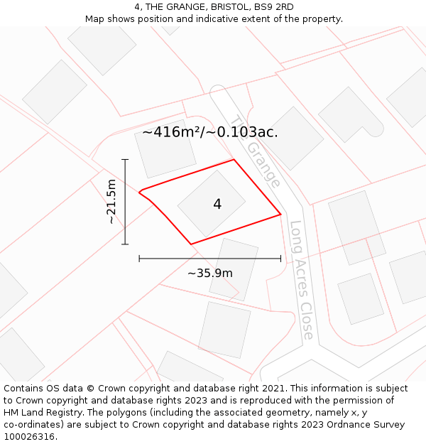 4, THE GRANGE, BRISTOL, BS9 2RD: Plot and title map