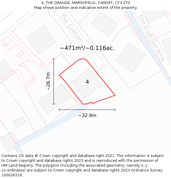 4, THE GRANGE, MARSHFIELD, CARDIFF, CF3 2TG: Plot and title map