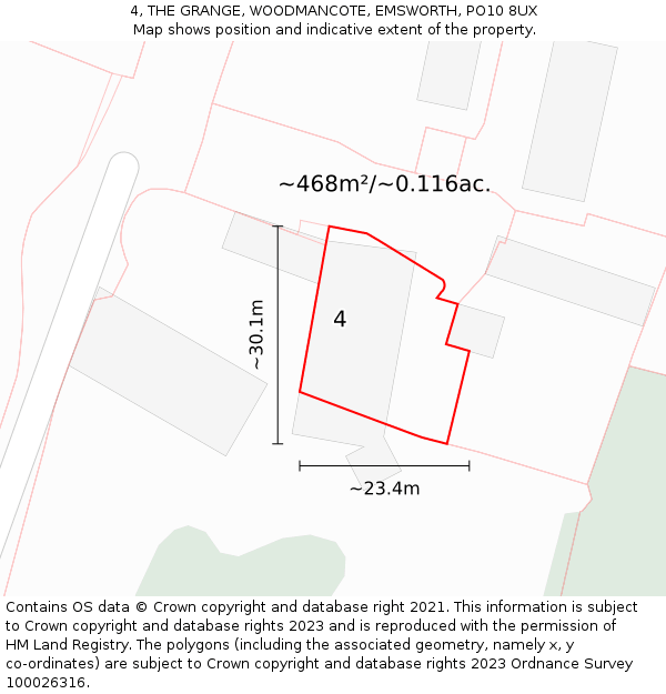 4, THE GRANGE, WOODMANCOTE, EMSWORTH, PO10 8UX: Plot and title map