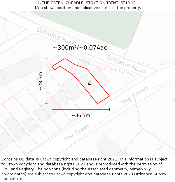 4, THE GREEN, CHEADLE, STOKE-ON-TRENT, ST10 1PH: Plot and title map