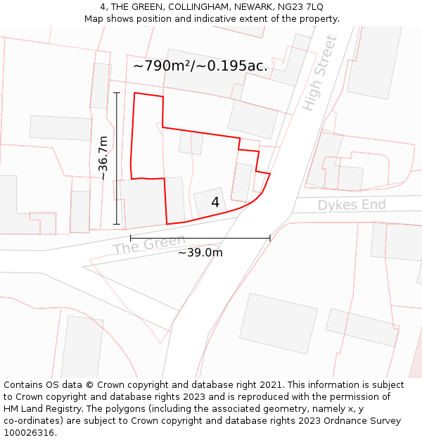 4, THE GREEN, COLLINGHAM, NEWARK, NG23 7LQ: Plot and title map