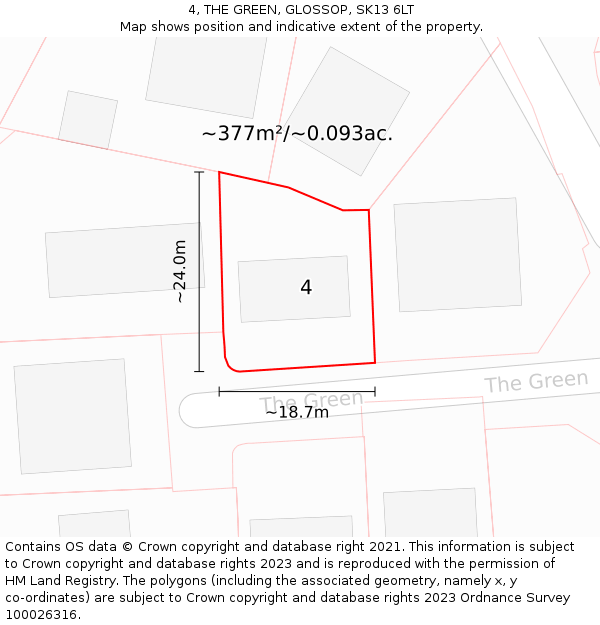 4, THE GREEN, GLOSSOP, SK13 6LT: Plot and title map