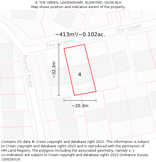 4, THE GREEN, LEASINGHAM, SLEAFORD, NG34 8LH: Plot and title map